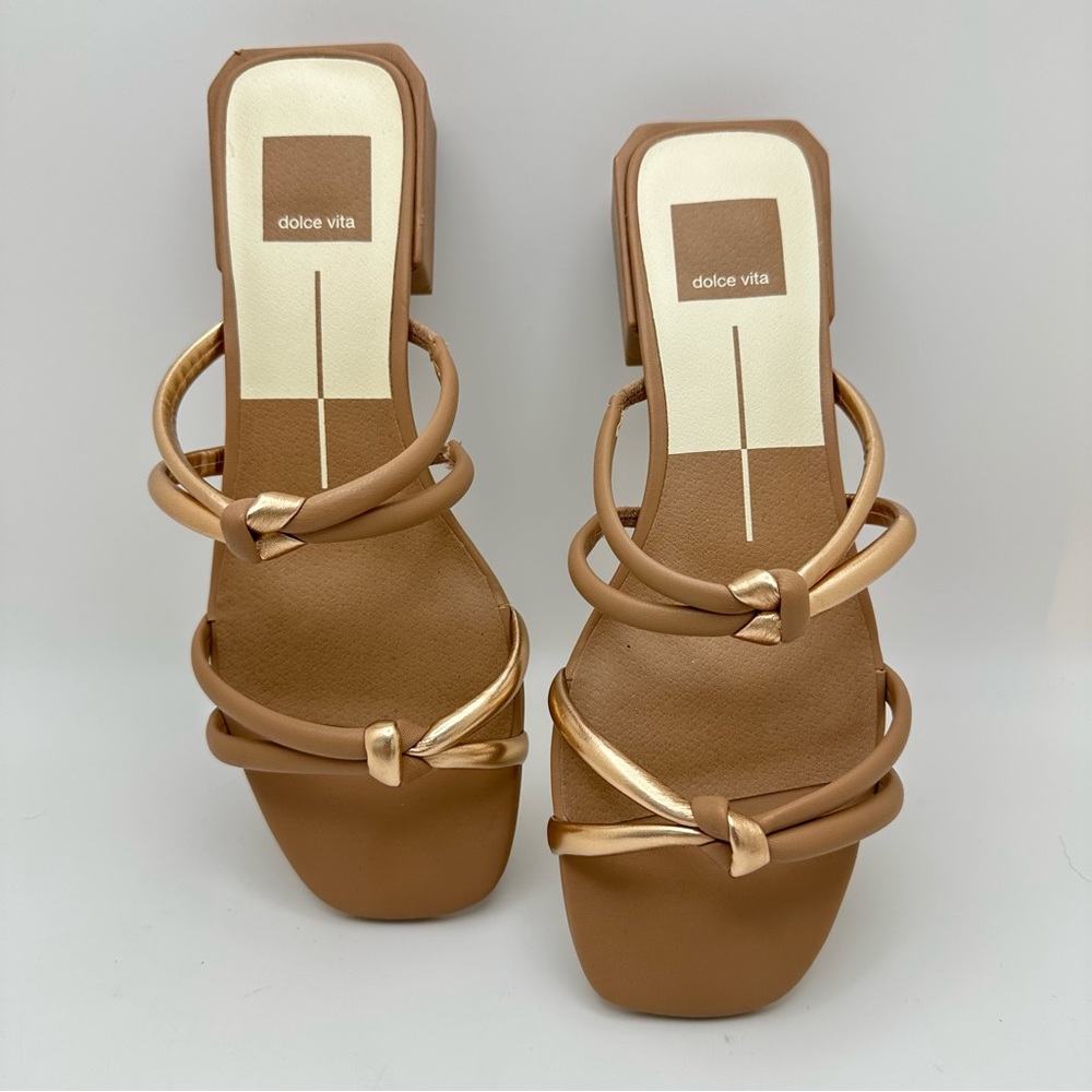 Dolce Vita Harli Sandals 7M Women Slip on Shoes Faux Leather rose gold heel NWOT - Picture 3 of 10